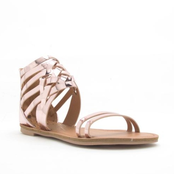 Rose Pink Metallic Strappy Gladiator Sandals Metallic Sandals - Picture 8 of 8